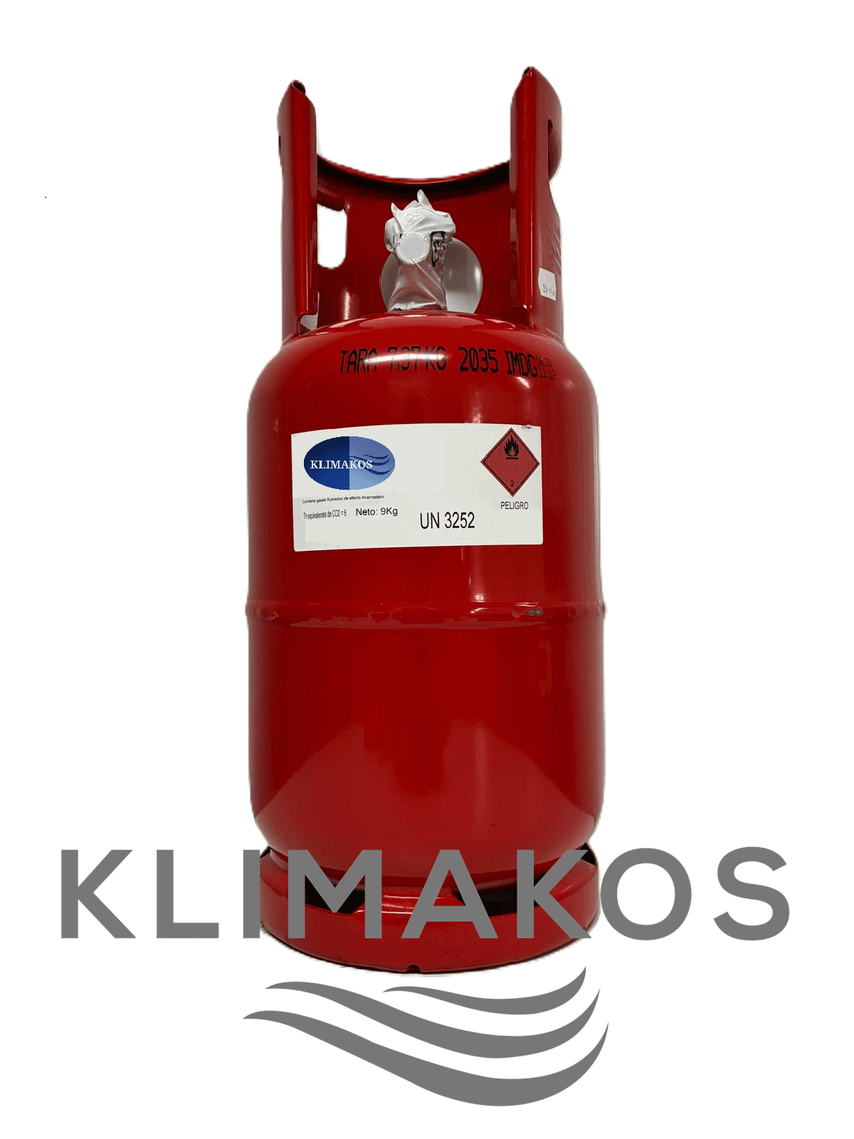 Cilindro de gas refrigerante R32 utilizado en climatización eficiente.