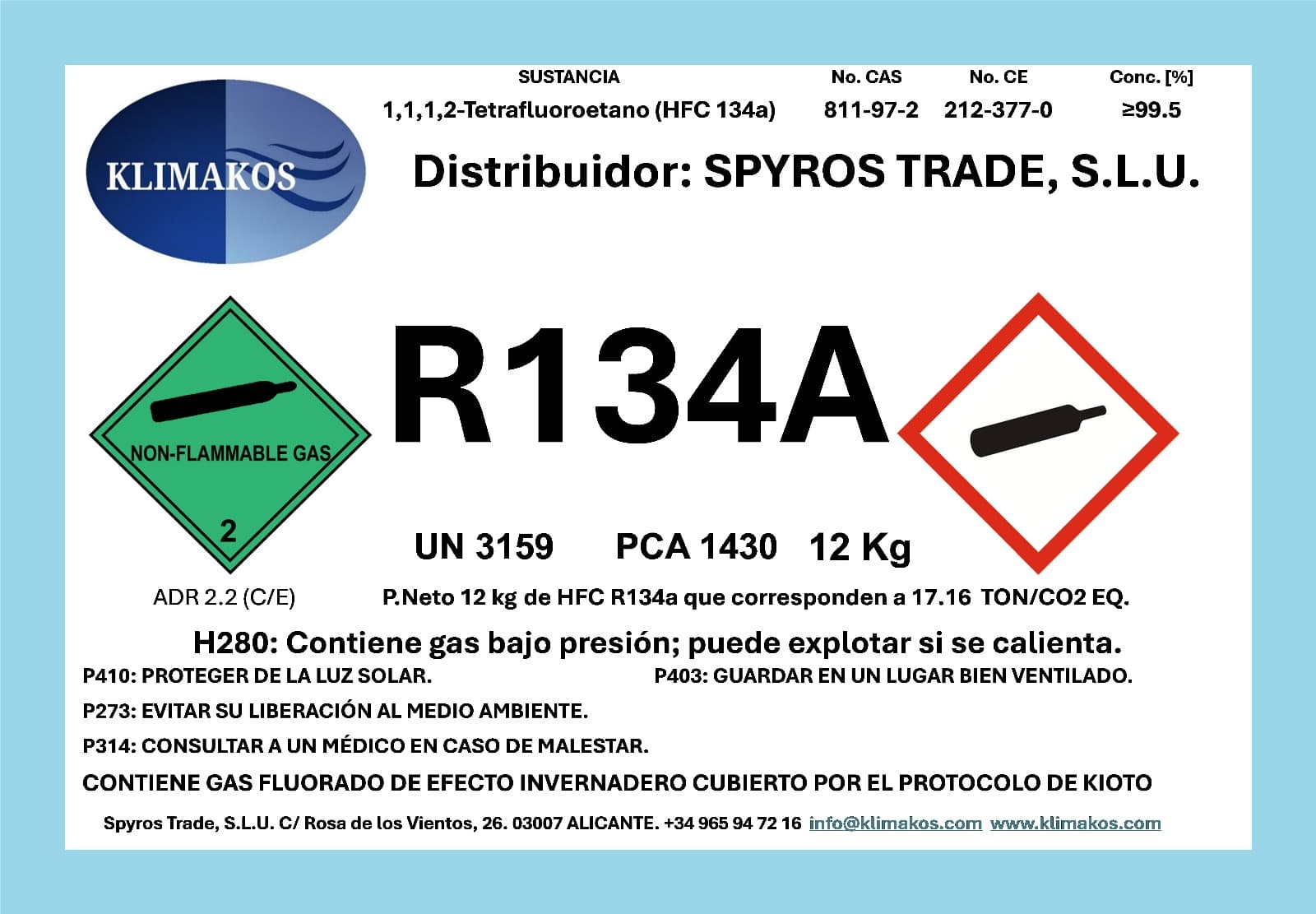 Ficha técnica R134a